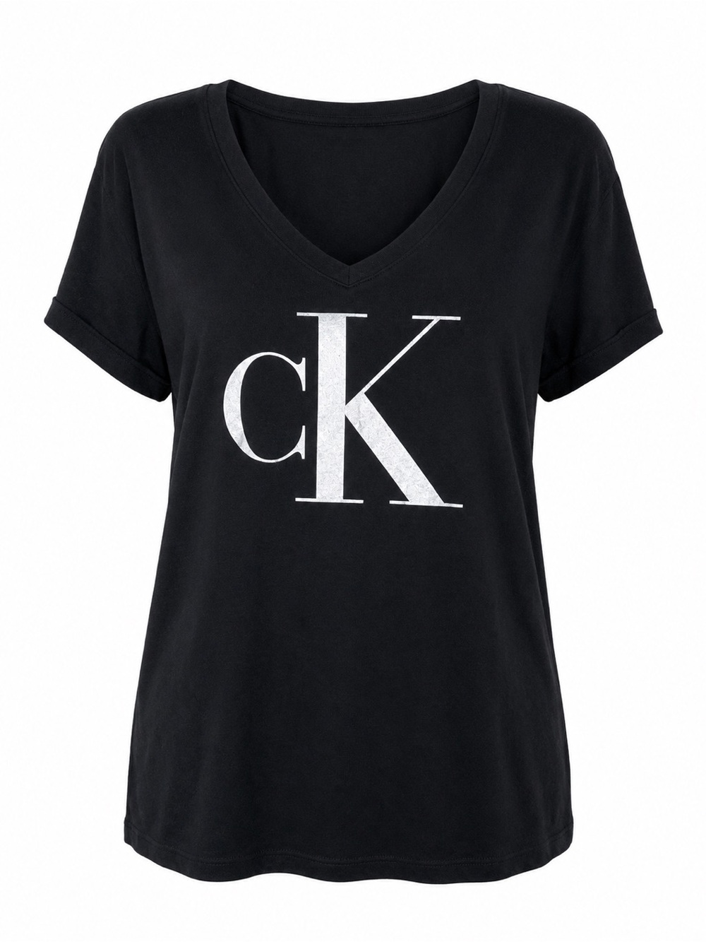 Calvin Klein Jeans CK Logo Black V-Neck Graphic Tee Women’s Large